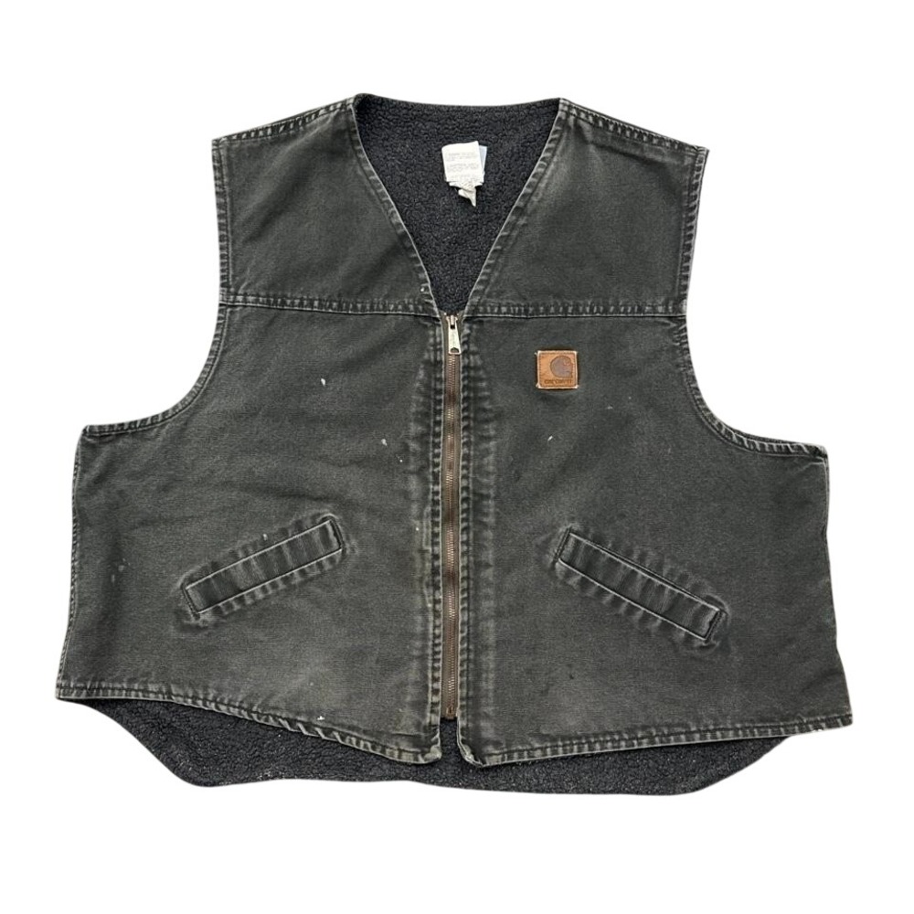 Vintage Carhartt Vest Moss Green V13 MOS Fleece Lined Canvas Zip Made USA 3XL
